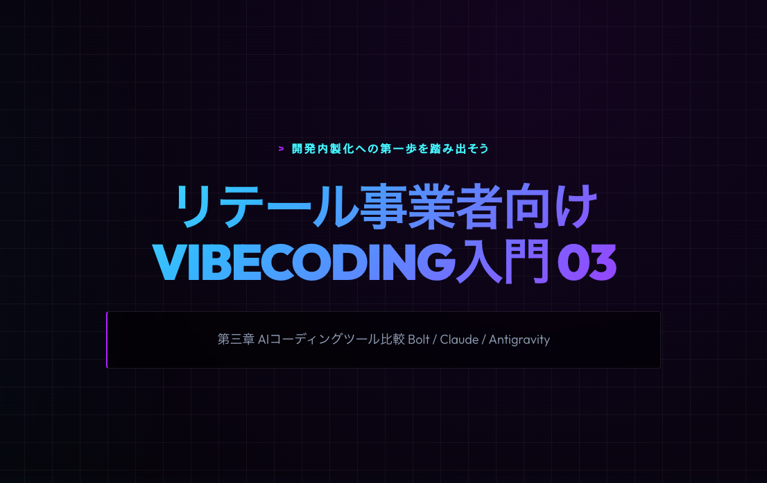 【リテール事業者向けVibeCoding入門｜第3章 】AIコーディングツール比較 Bolt / Claude / Antigravity